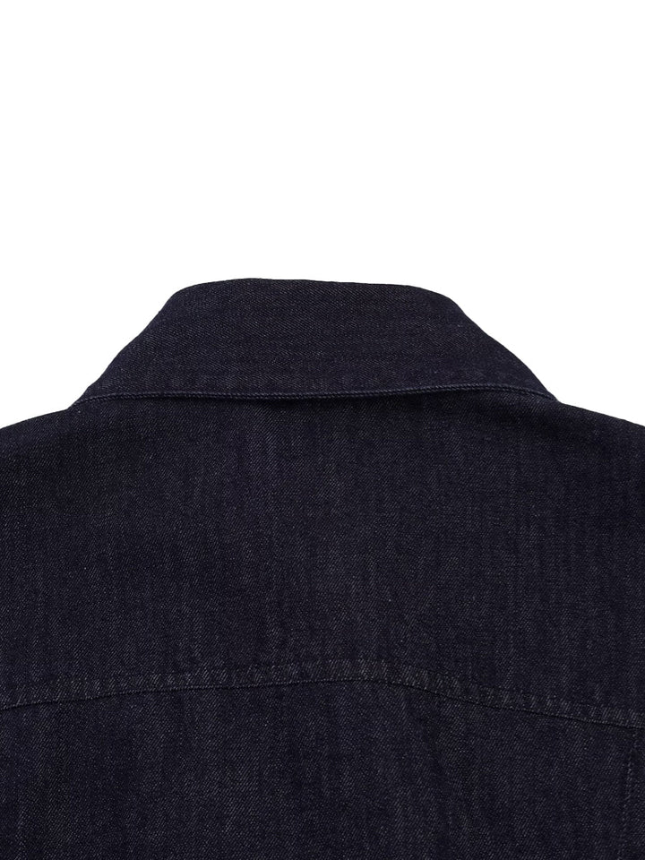 Chemisier plissé boutonné à manches longues, à col revers, couleur unie