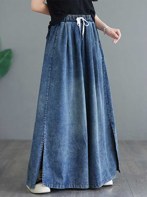 Pantalon ample fendu sur le côté à jambes larges, à cordon de serrage