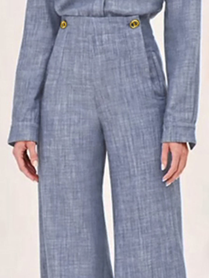 Pantalon taille haute, à jambes droites, à empiècements