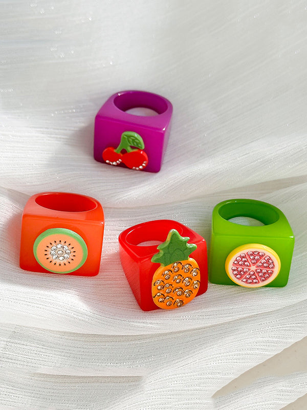 Accessoires de bagues en strass de fruits géométriques