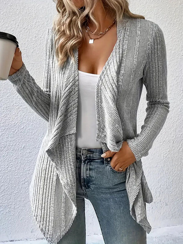 Cardigan ample à manches longues, sans col, couleur unie