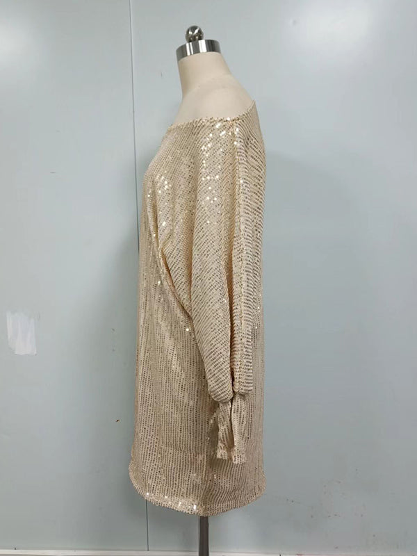 Robe courte ample asymétrique coupe trapèze, à sequins, asymétrique à une épaule, couleur unie