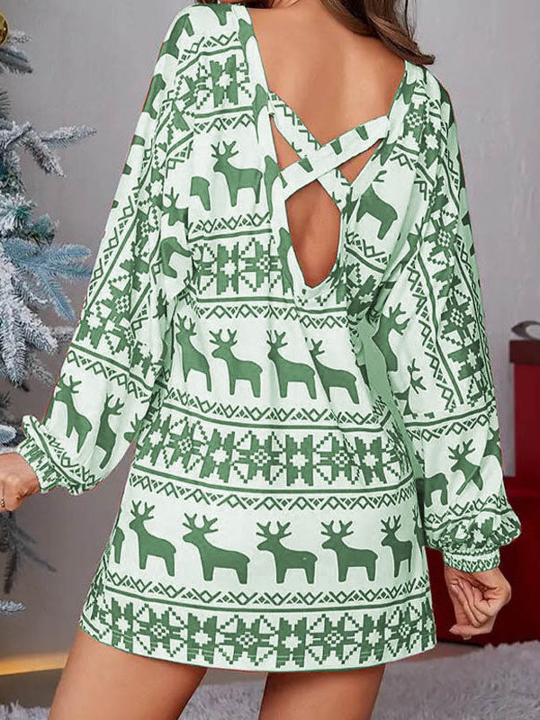 Robe courte à manches longues, à manches bouffantes, à imprimé animal, à imprimé floral, asymétrique à une épaule, couleur contrastée
