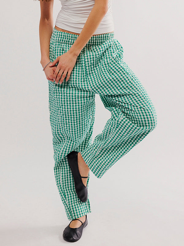Pantalon ample à carreaux, à poches, à empiècements