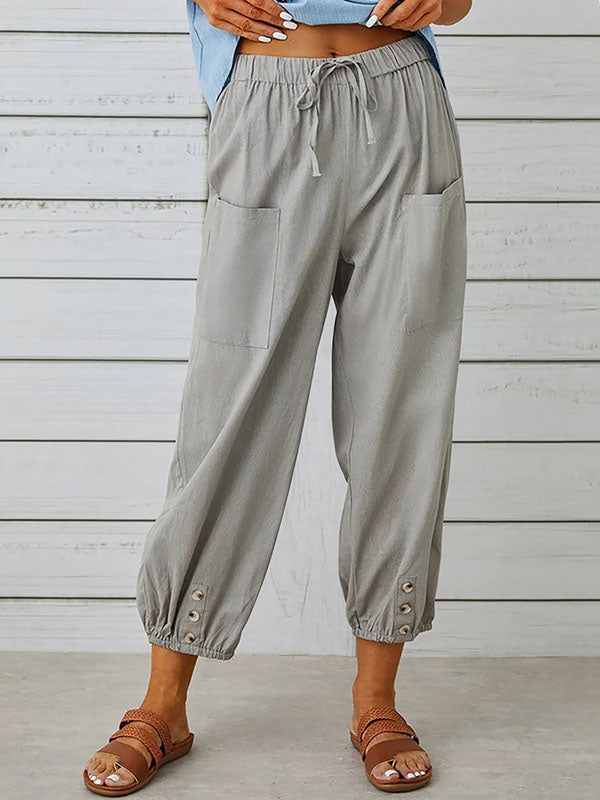 Pantalon ample boutonné taille haute, à cordon de serrage, à taille élastique, à poches, à empiècements