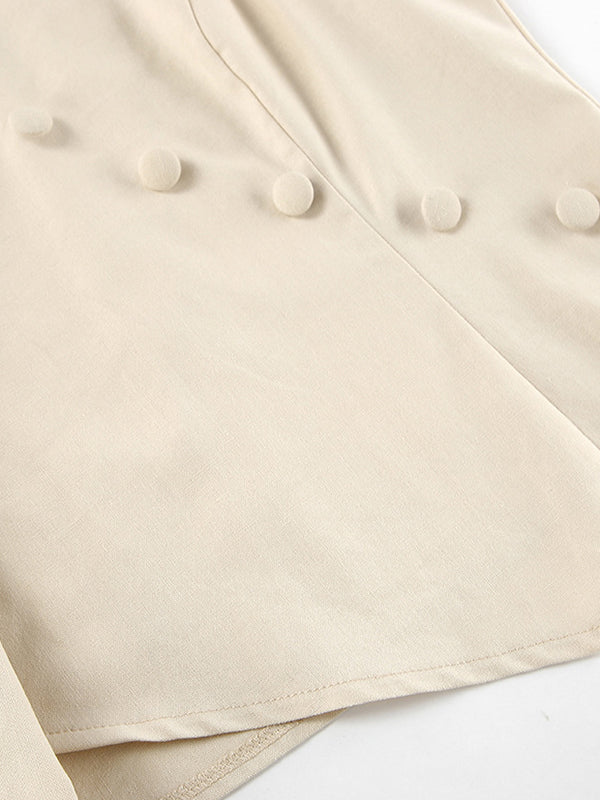 Couleur unie sans manches asymétrique fendue col en v gilet hauts + pantalon droit costumes deux pièces ensemble