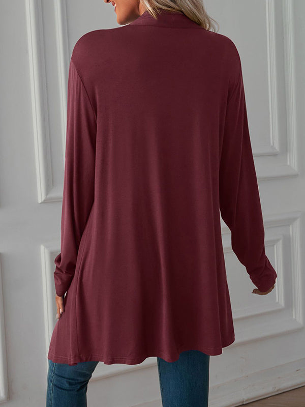 Vêtements d'extérieur amples à manches longues et col tendance de couleur unie