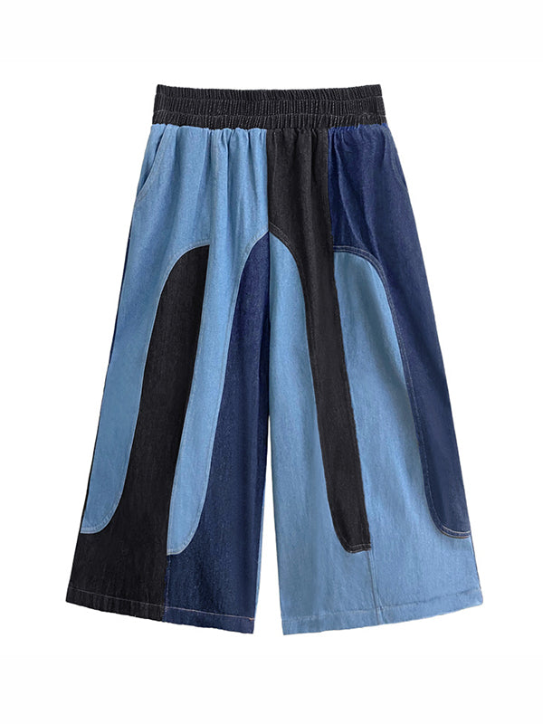 Jean ample à jambes larges, à taille élastique, à empiècements, couleur contrastée