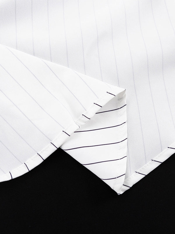 Coupe Irrégulière Manches Longues Joint Fendu Rayé Revers Blouses