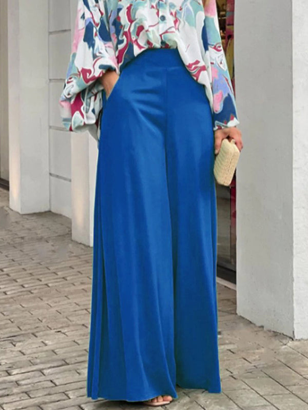 Ensemble deux pièces : blouse à couleurs contrastées + pantalon large uni