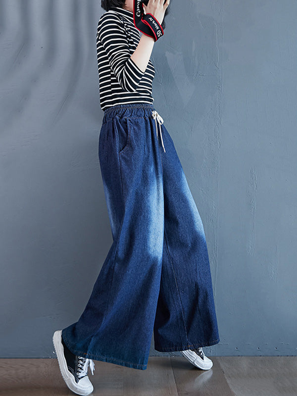 Pantalon en jean ample à jambe large avec cordon de serrage