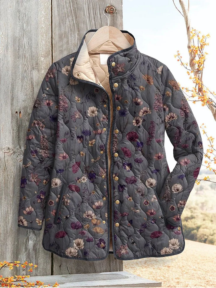 Veste matelassée décontractée à motifs floraux vintage pour femmes
