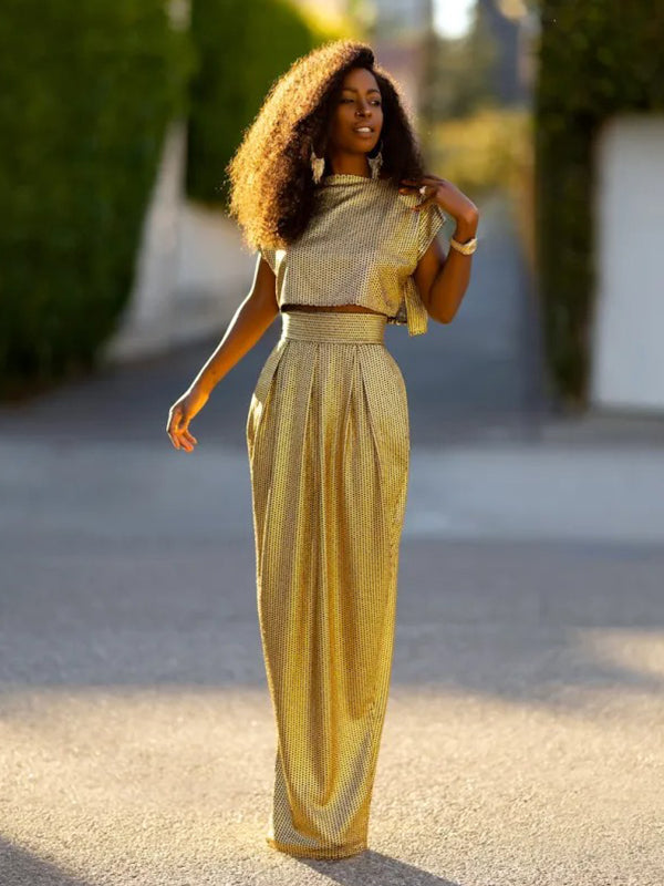 Ensemble deux pièces élégant taille haute – jupe + haut