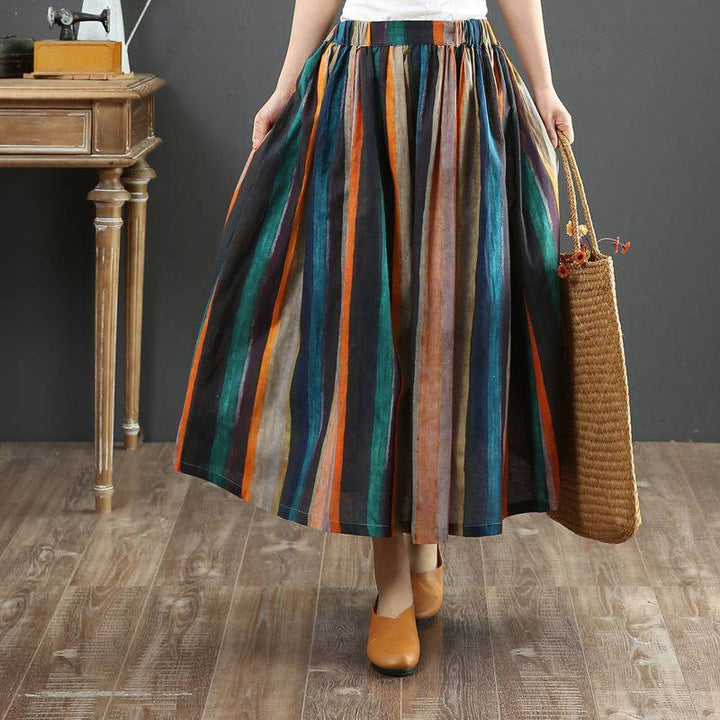 Camila - Jupe midi à rayures multicolores au style bohème