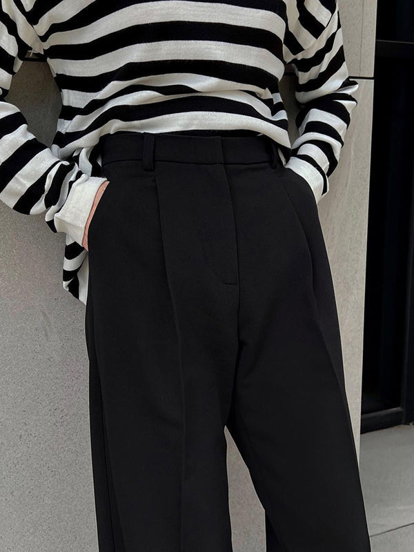 Pantalon ample taille haute, sans ceinture, couleur unie