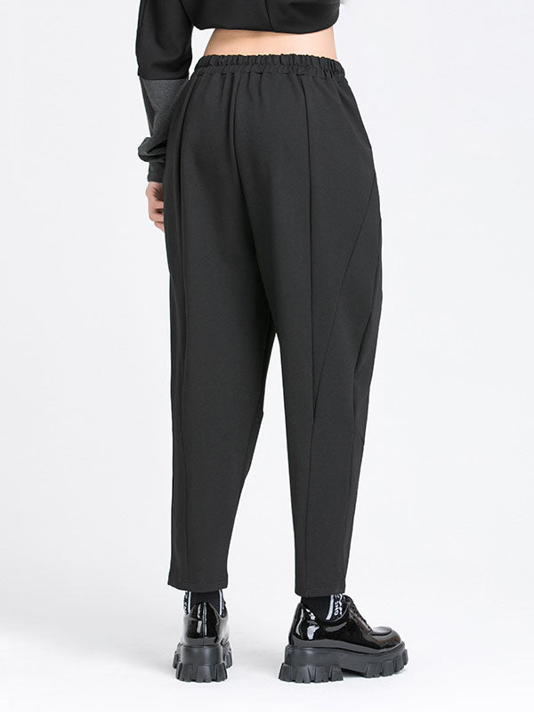 Pantalon simple ample décontracté à taille élastique, couleur unie