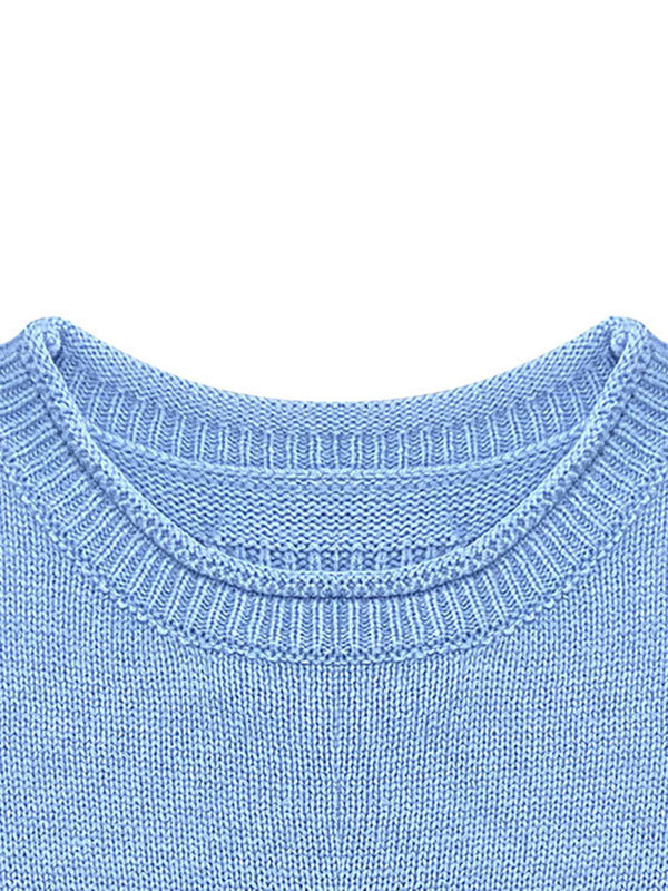 Pull ample à manches longues, à empiècements, à col rond, couleur unie
