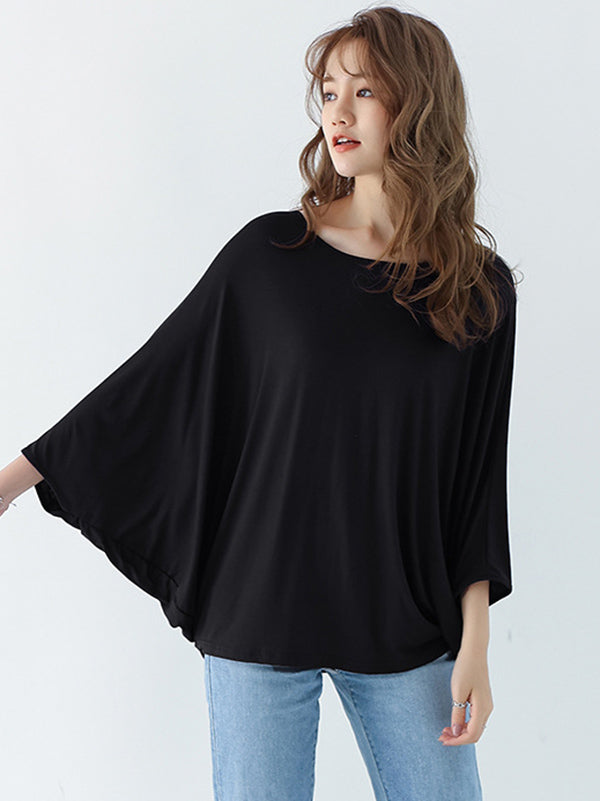 Chemise ample vintage, à col rond, à manches chauve-souris