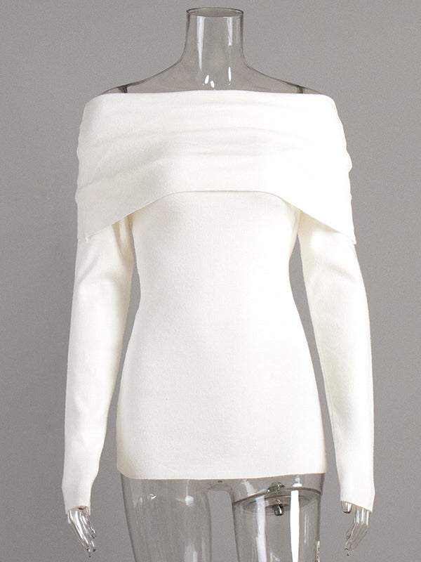Pull ample à manches longues, à épaules dénudées, couleur unie