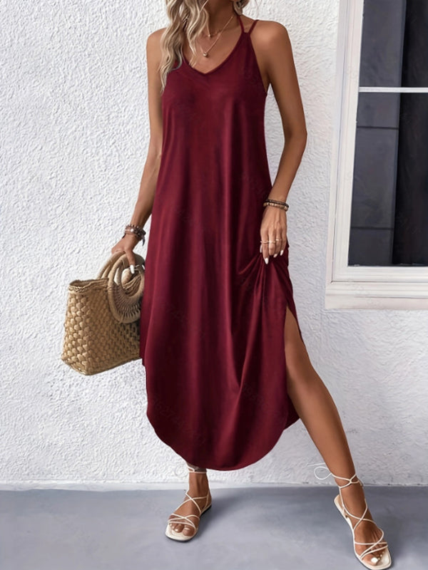 Robe longue ample grande taille, à fines bretelles, couleur unie