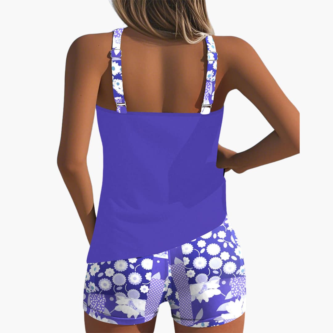 Ensemble de tankini pour femmes avec imprimé floral et décolleté dos nageur