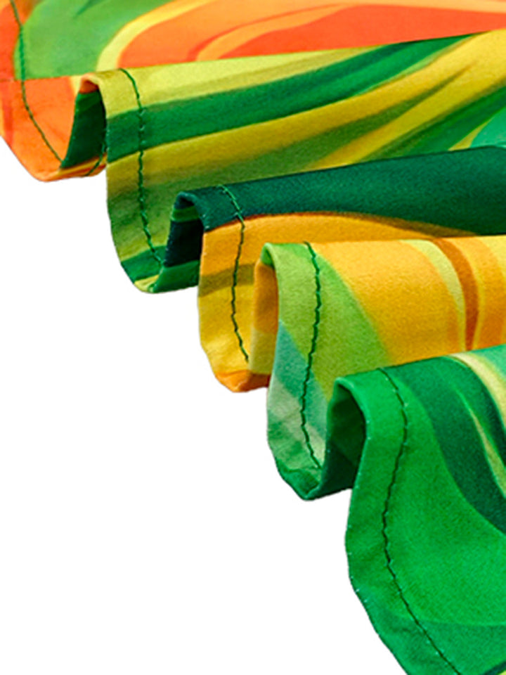 Robe longue imprimée plissée ample à poches, à manches longues, à col montant, couleur contrastée
