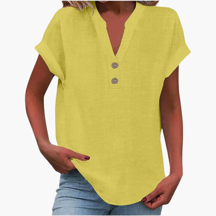 T-shirt à manches courtes pour femme avec décolleté en V et coupe décontractée