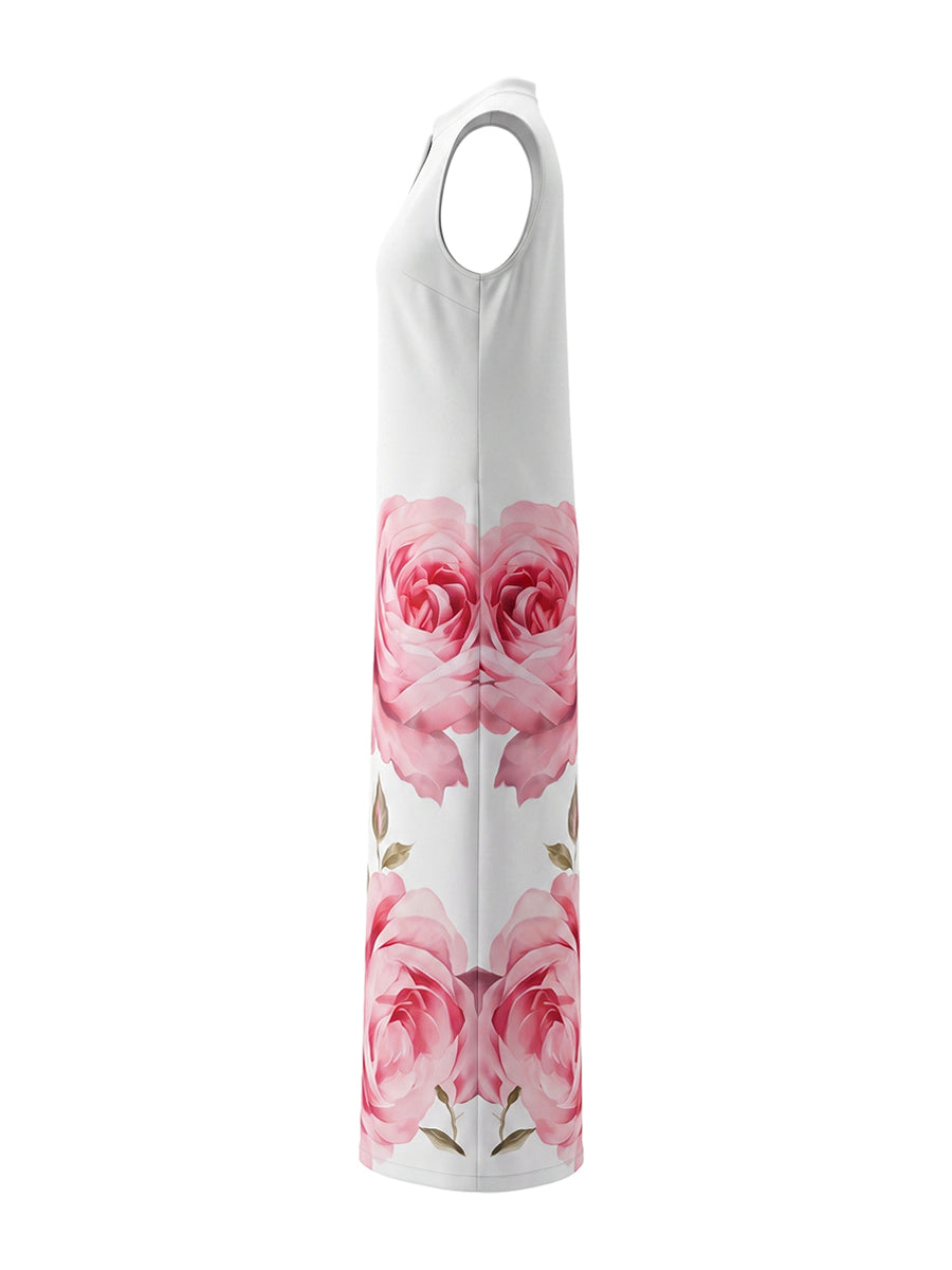 Combinaison ample plissée taille haute, à imprimé floral, à poches, à col rond
