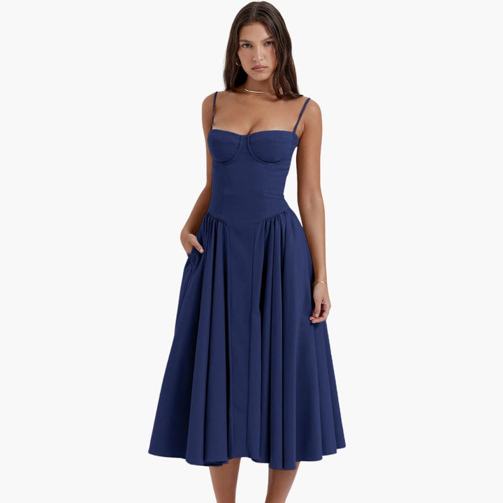 Robe midi femme – Robe corset rétro avec bretelles été