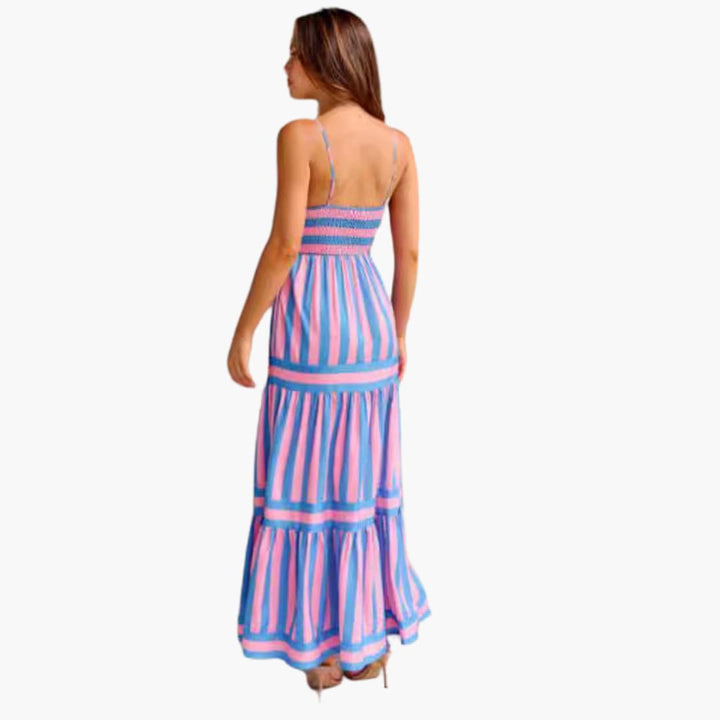 Robe Maxi Femme - Robe d'été rayée avec bretelles