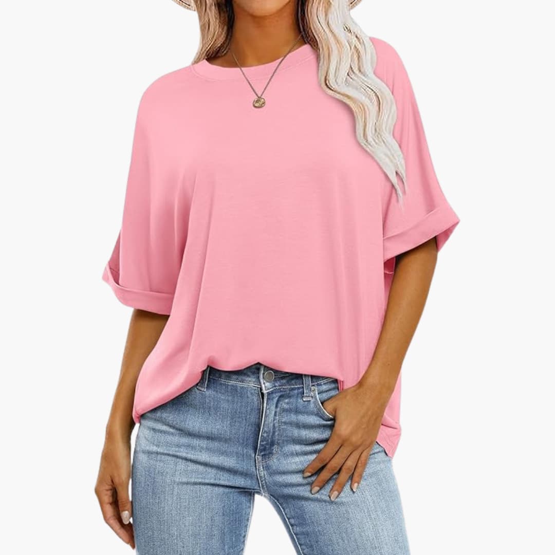T-shirt oversize pour femmes avec col rond et manches courtes