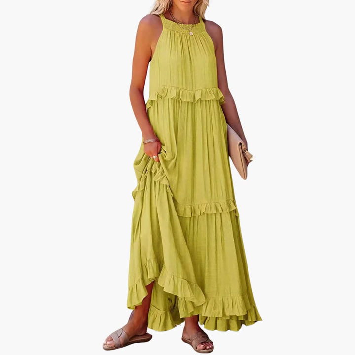 Robe maxi à volants - Robe à volants pour femmes, élégante et légère