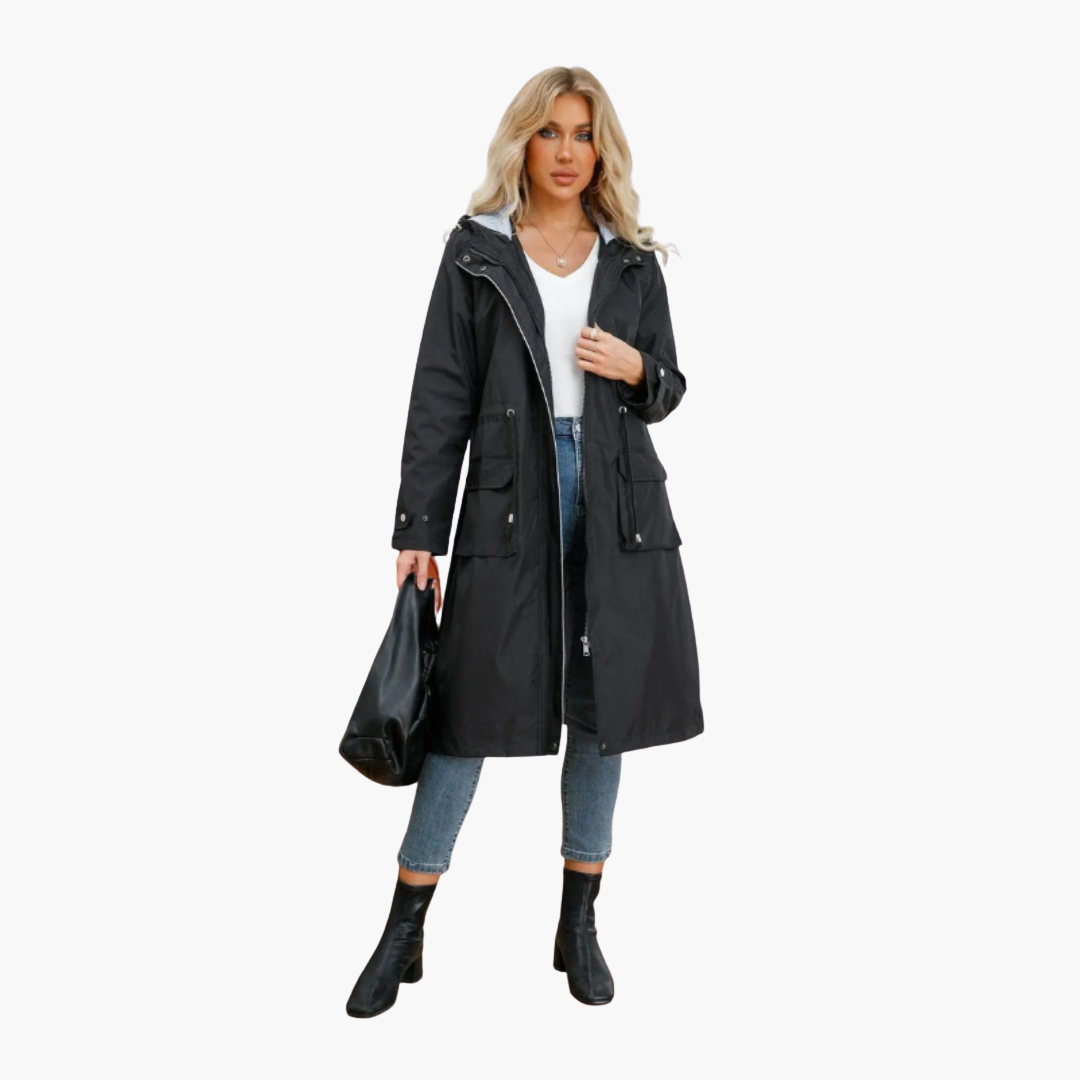 Manteau trench pour femmes avec capuche et poches avant