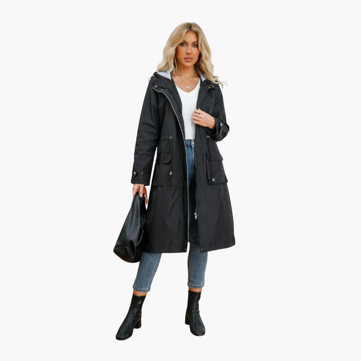 Manteau trench pour femmes avec capuche et poches avant