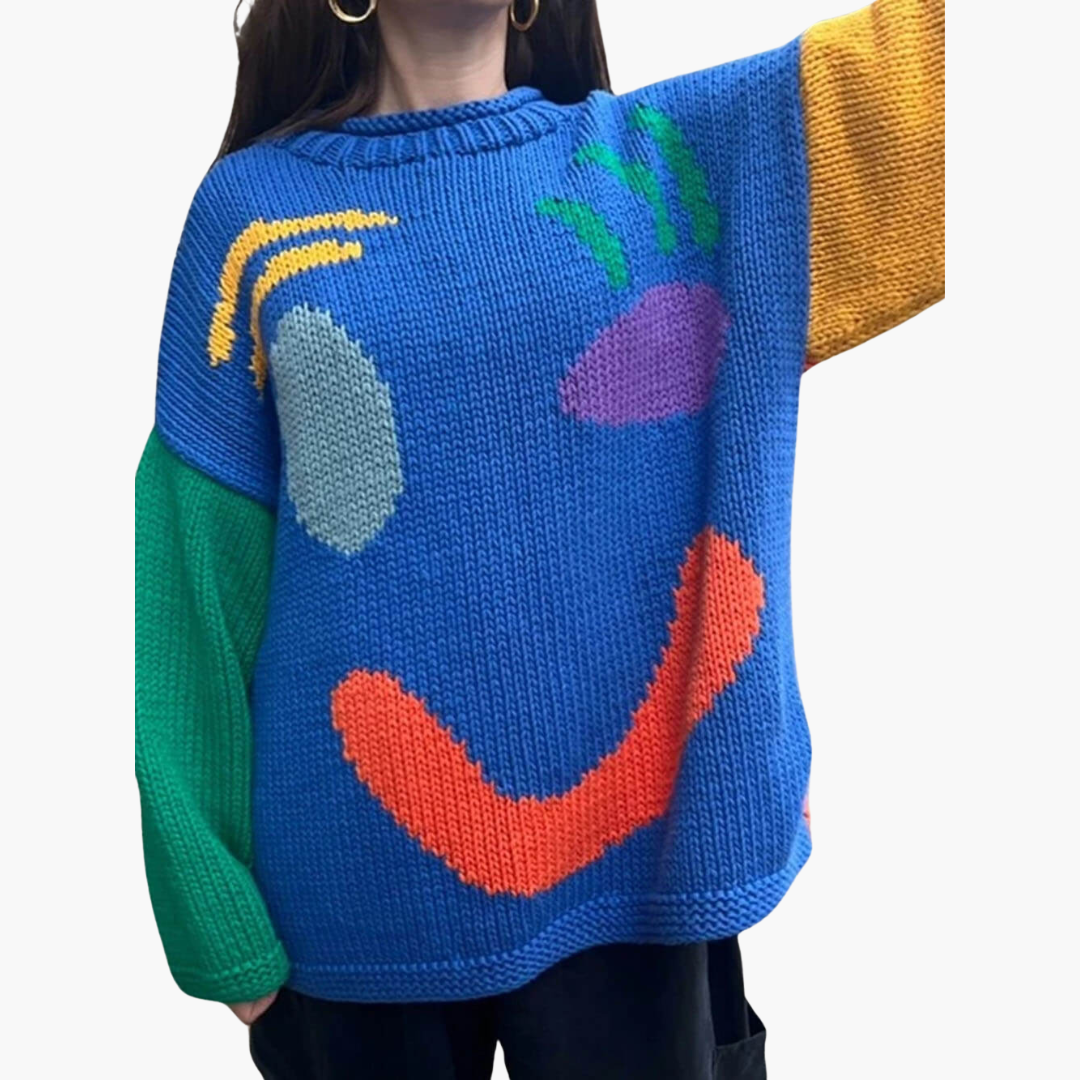 Pull en tricot pour femmes - avec coupe oversize et motif Smiley