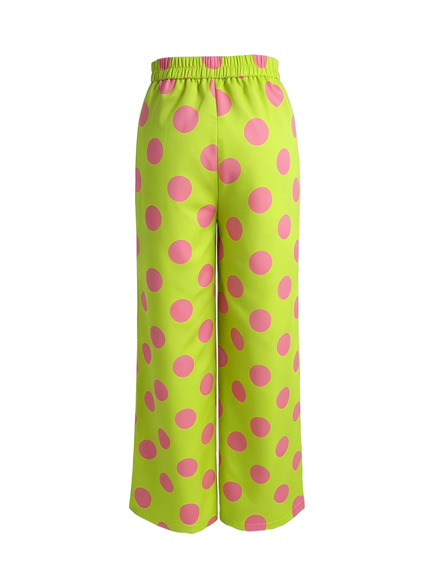 Pantalon boutonné à jambes larges, à poches, à pois