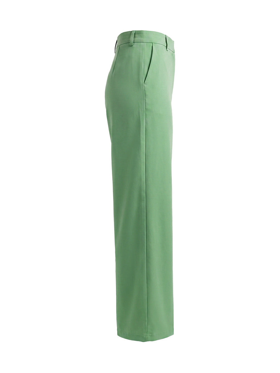 Pantalon boutonné à poches, à taille élastique, à jambes larges, taille haute, couleur unie
