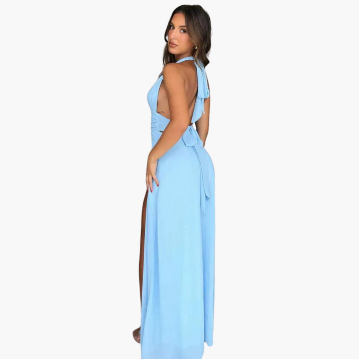 Robe maxi avec fente et col halter - Mode de soirée pour femmes
