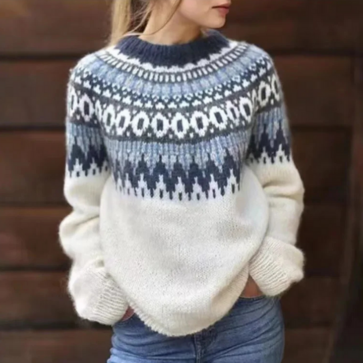 Pull en grosse maille norvégien pour femmes | Pull d'hiver avec col rond