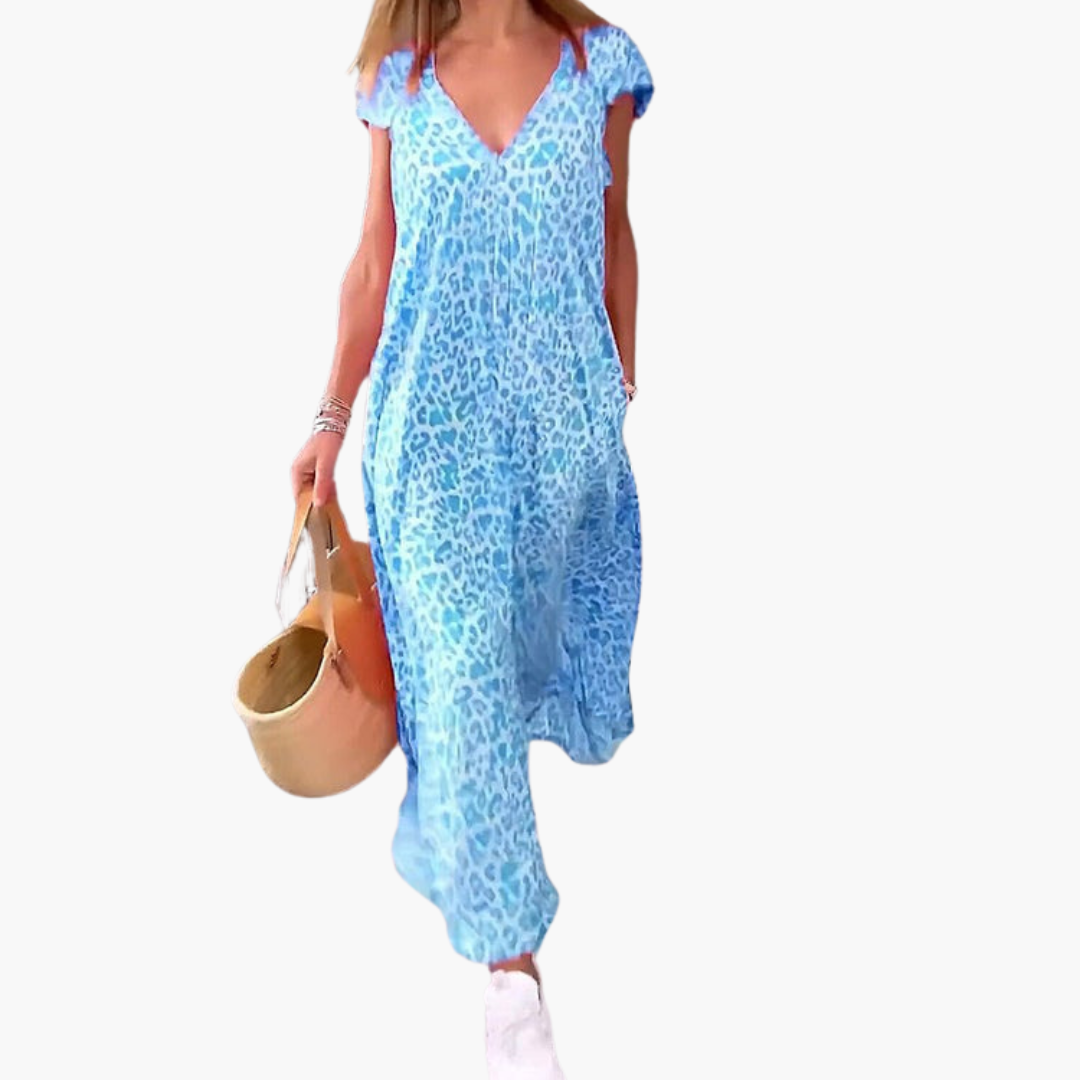 Robe maxi léopard pour femmes – Décolleté en V et coupe décontractée