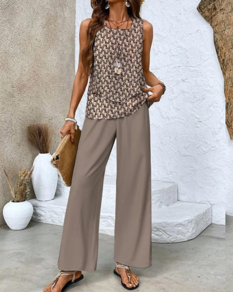 Ensemble d'été pour femmes | Top sans manches & Pantalon droit