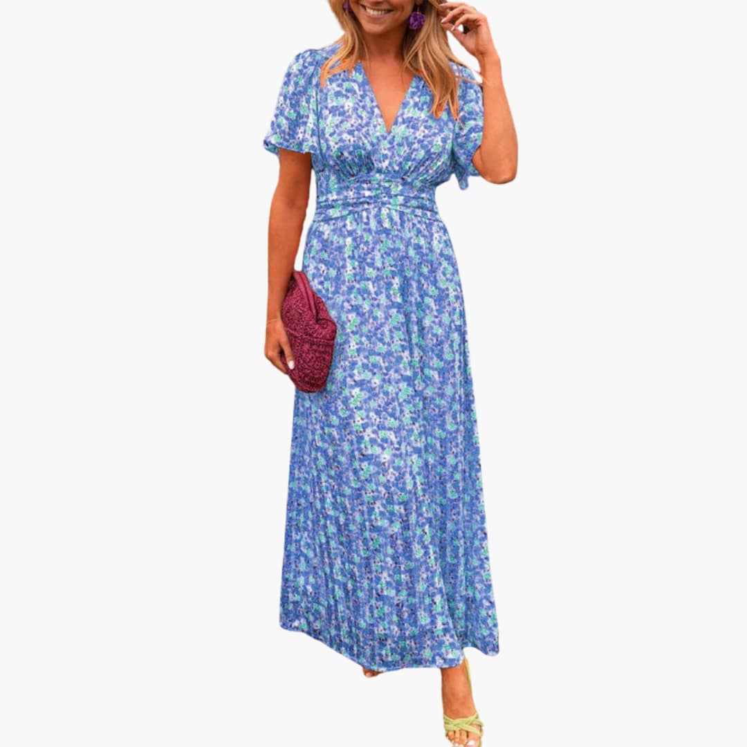 Robe Maxi Wrap Florale - pour Femmes avec Décolleté en V