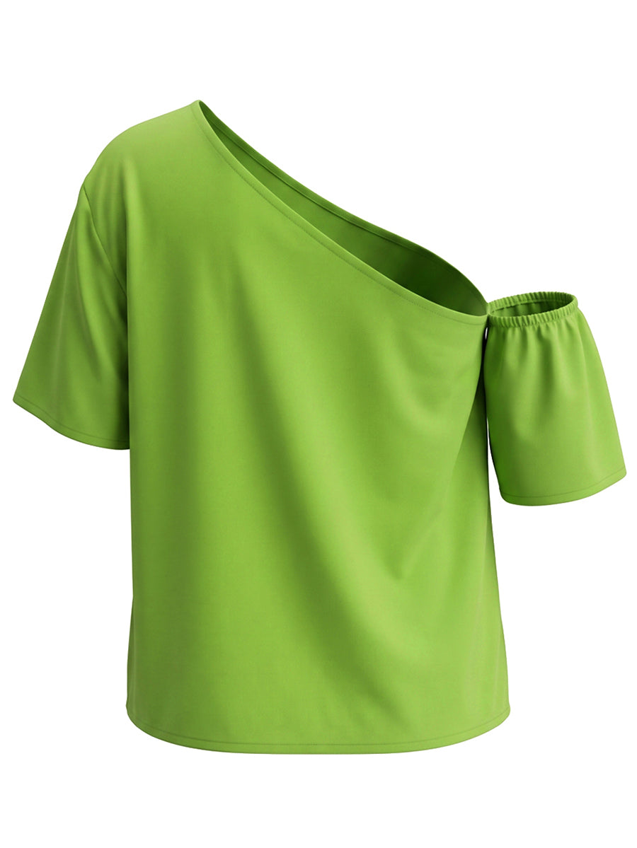Chemisier à manches courtes, à imprimé floral, asymétrique à une épaule, couleur contrastée
