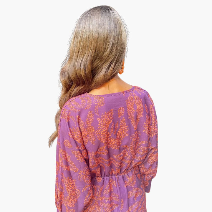 Robe midi pour femmes - Motif floral, manches longues & décolleté en V