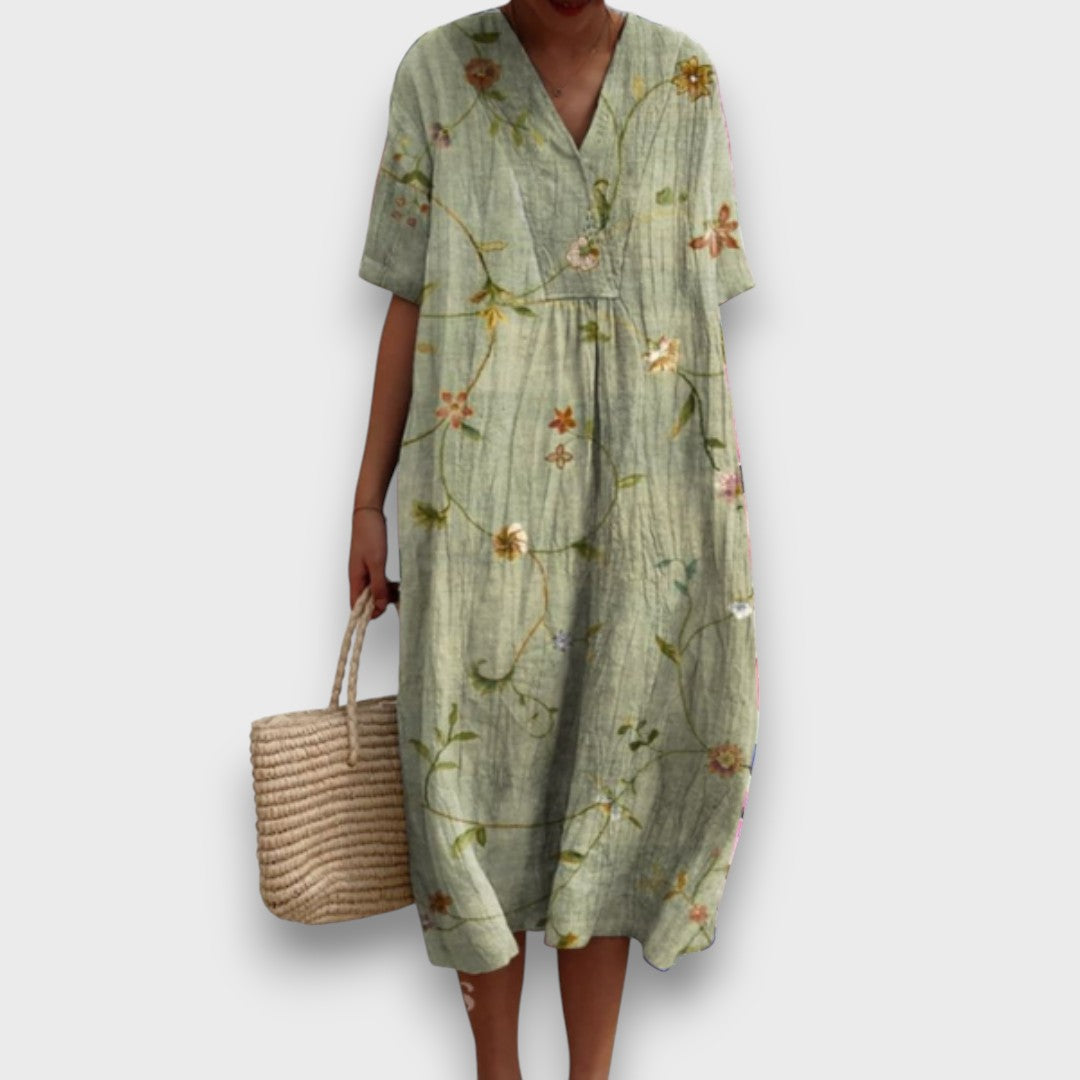 Miradie – Robe midi fleurie avec décolleté en V