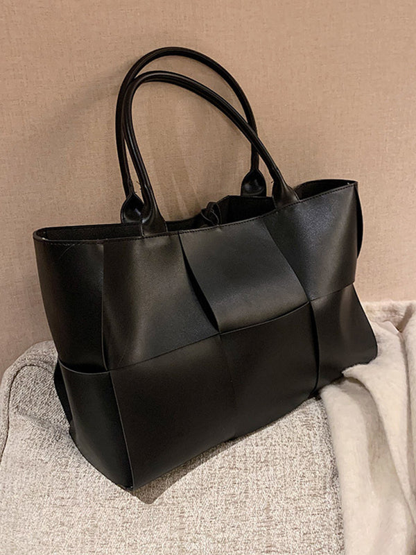 Sac cabas à empiècements, couleur unie