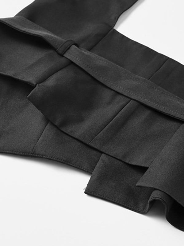Gilet noir avec boucle de ceinture élégante