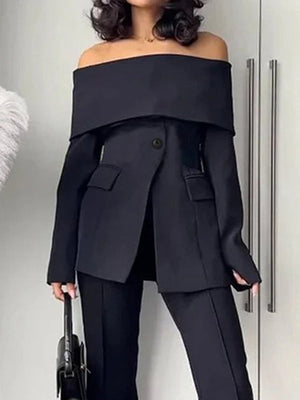 Blazer fendu devant à manches longues, à empiècements, à épaules dénudées, couleur unie