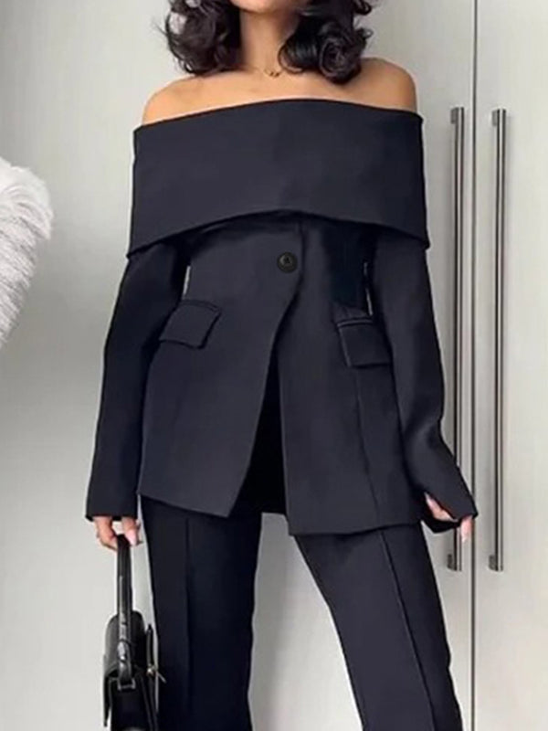 Blazer fendu devant à manches longues, à empiècements, à épaules dénudées, couleur unie