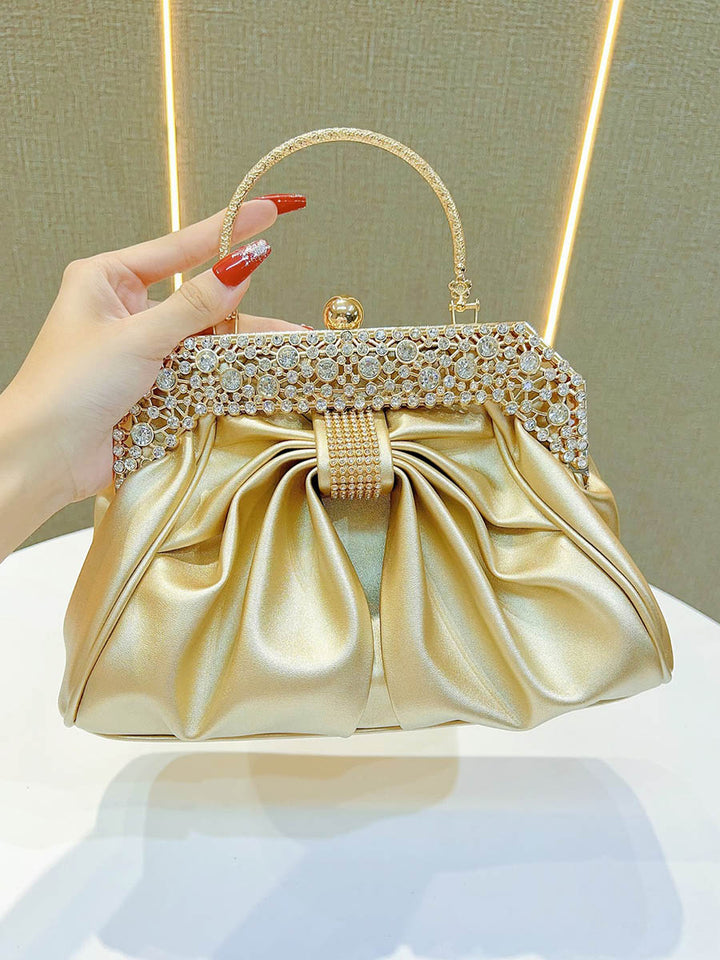 Sac à main plissé à chaîne, à strass, à empiècements
